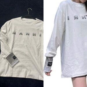 White and Silver Long Sleeve Top